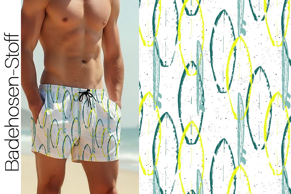 BADEHOSENSTOFF - (gewebt, nicht elastisch) - "Surfbrett #weiss"