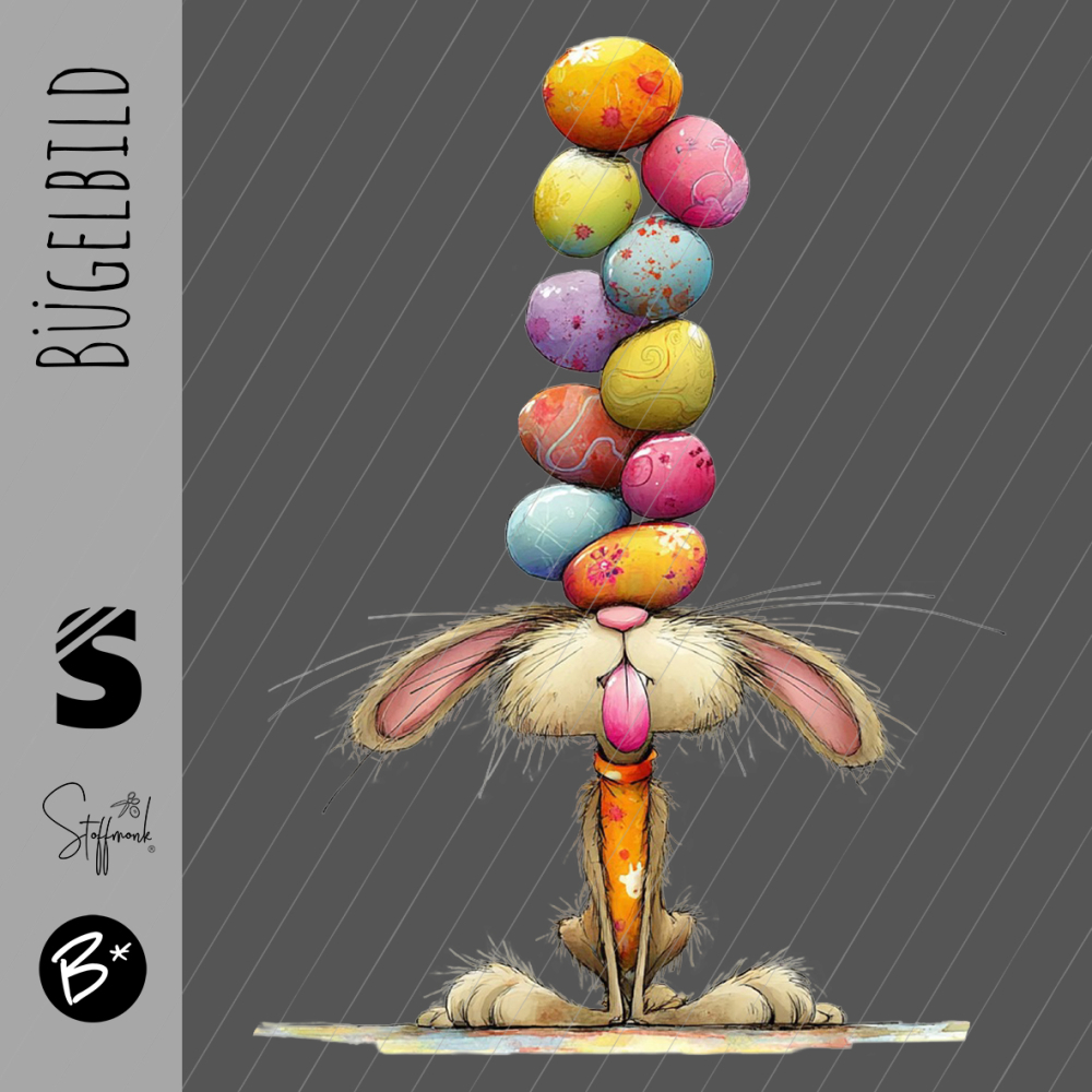 Bügelbild -  " Hase mit Ostereiern auf der Nase "