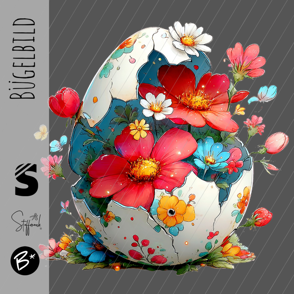 Bügelbild -  " Blumen - Ei "
