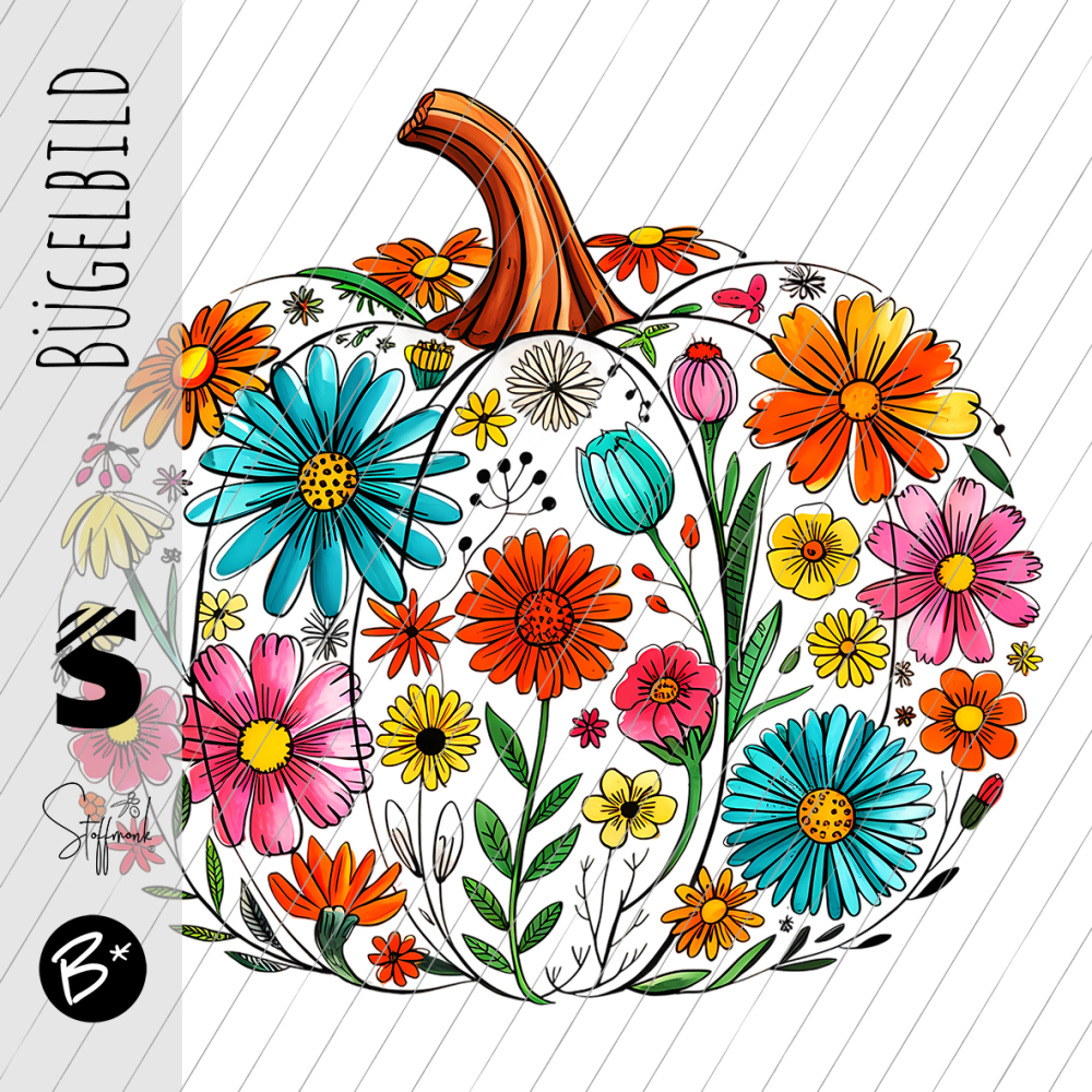 Bügelbild - H41 - " Kürbis Blumen "