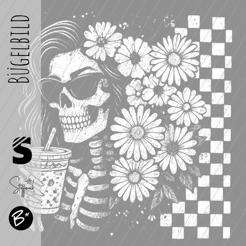 Bügelbild - H51 - " Skull Frau #weiss "