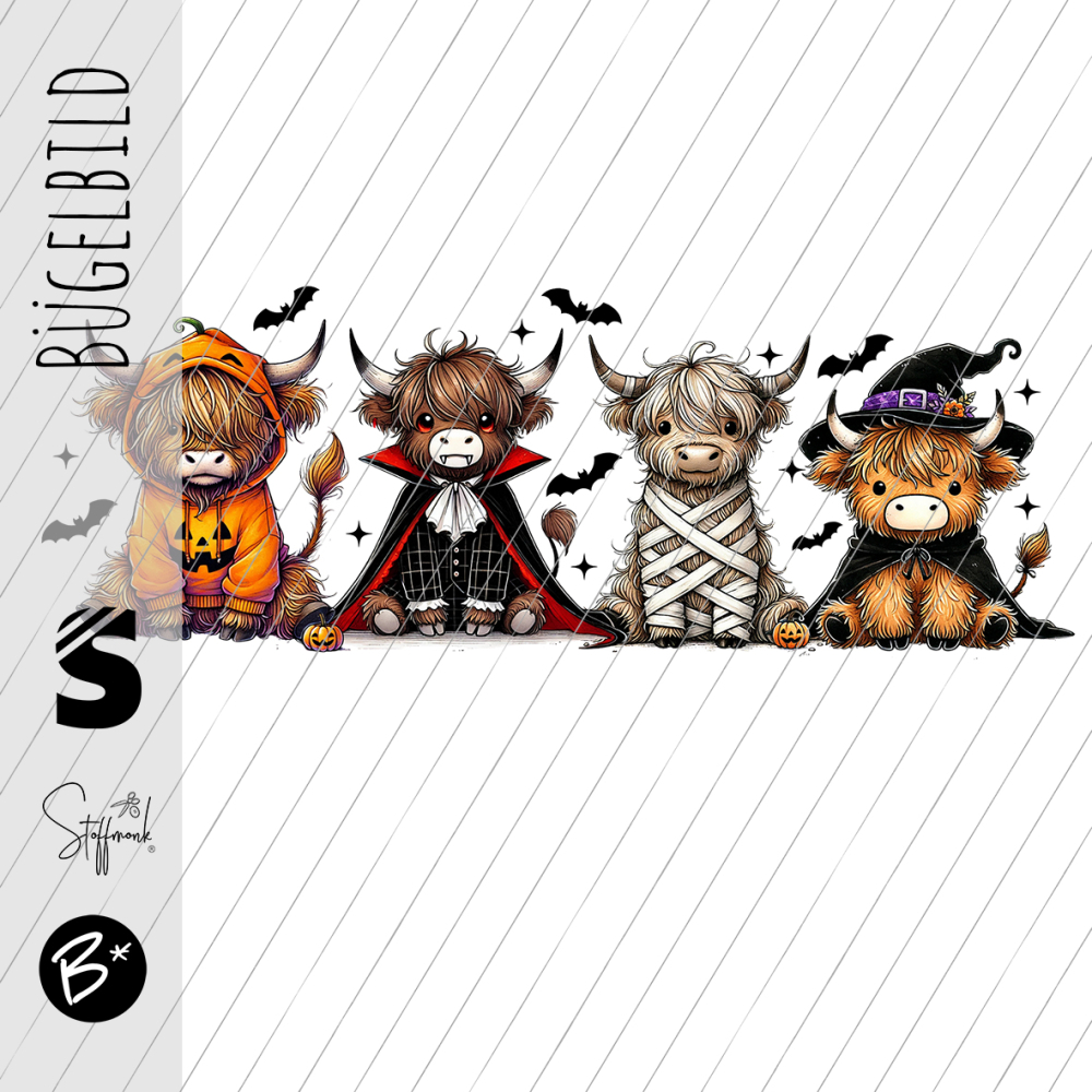 Bügelbild - H57 - " mini Halloween Hochlandrinder "