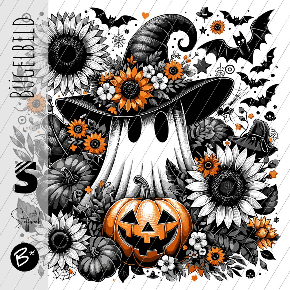 Bügelbild - H6 - " Halloween Geist Blumen "