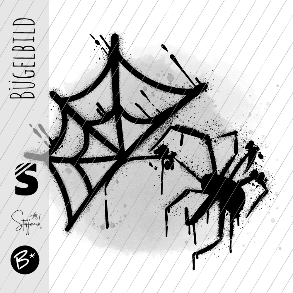Bügelbild - H95 - " Spinne im Netz - Button #grau "