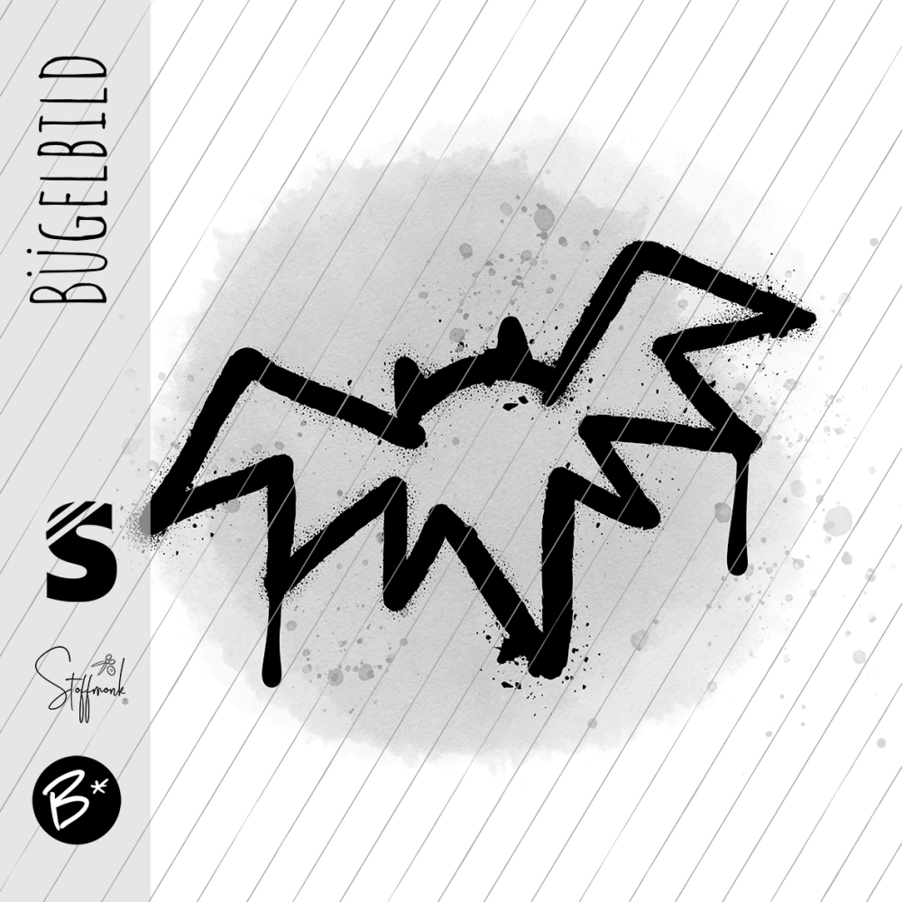 Bügelbild - H98 - " Fledermaus Graffiti - Button #grau "