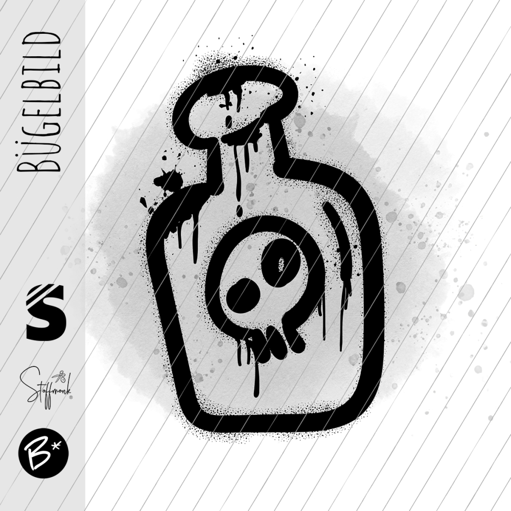 Bügelbild - H99 - " Skul Flasche - Button #grau "