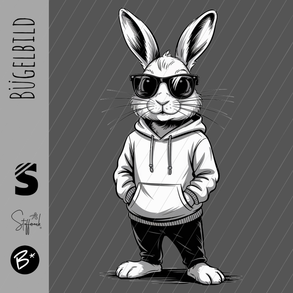 Bügelbild -  " Hase stehend #black/white "