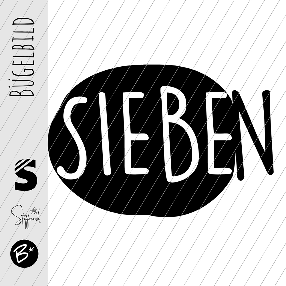 Bügelbild - " SIEBEN - Button  " - schwarz
