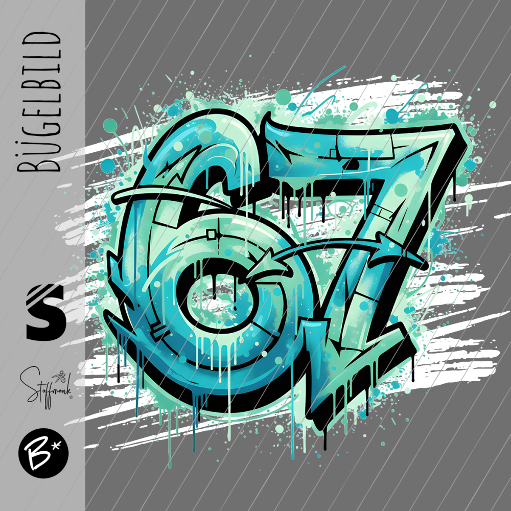 Bügelbild -  " Six Seven 67 # Ozean/weiss "