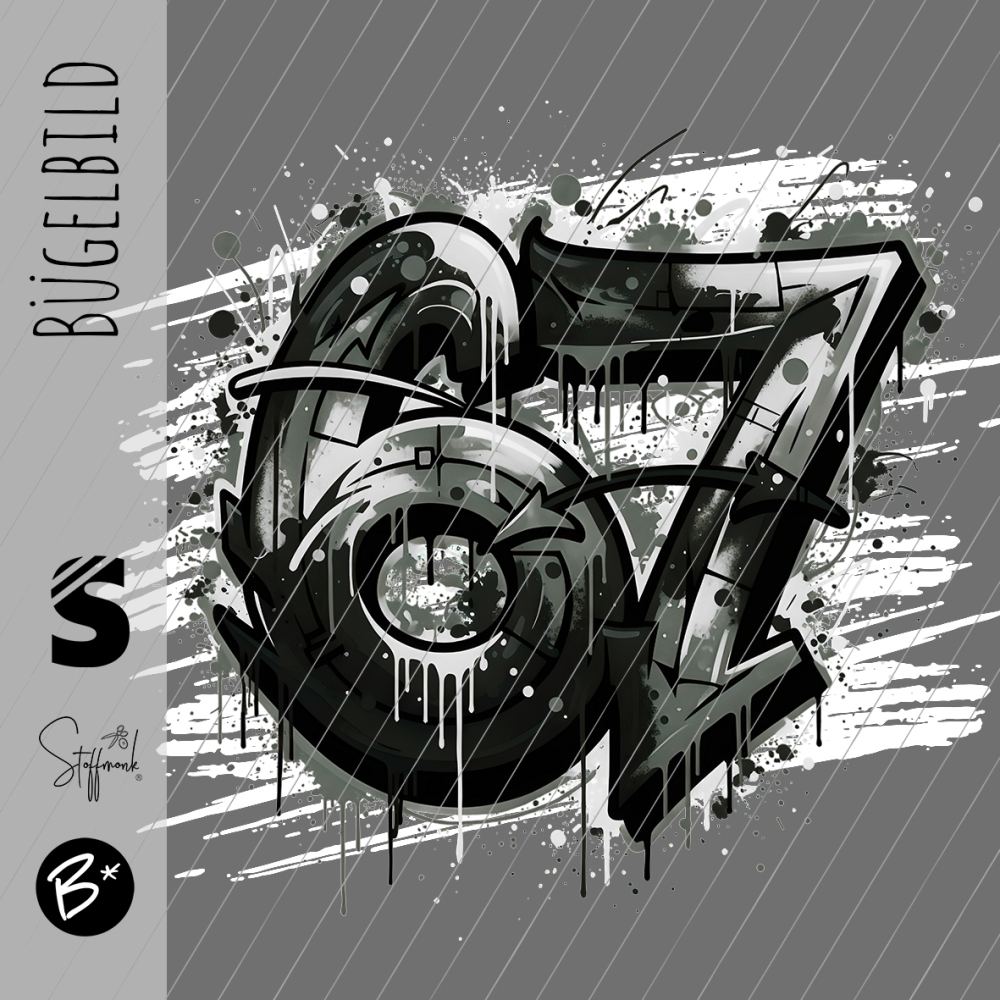 Bügelbild -  " Six Seven 67 # Hellgrau/weiss "