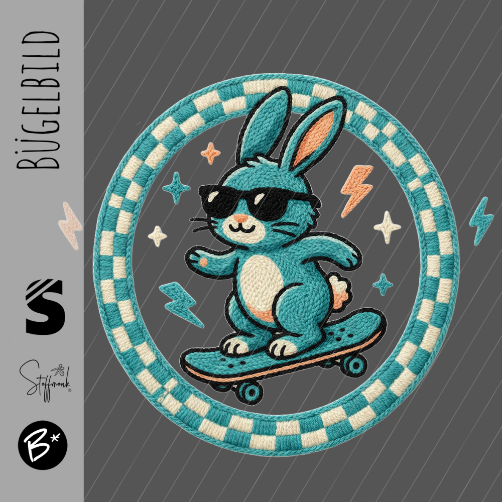 Bügelbild -  " Hase Skateboard #Stickoptik "