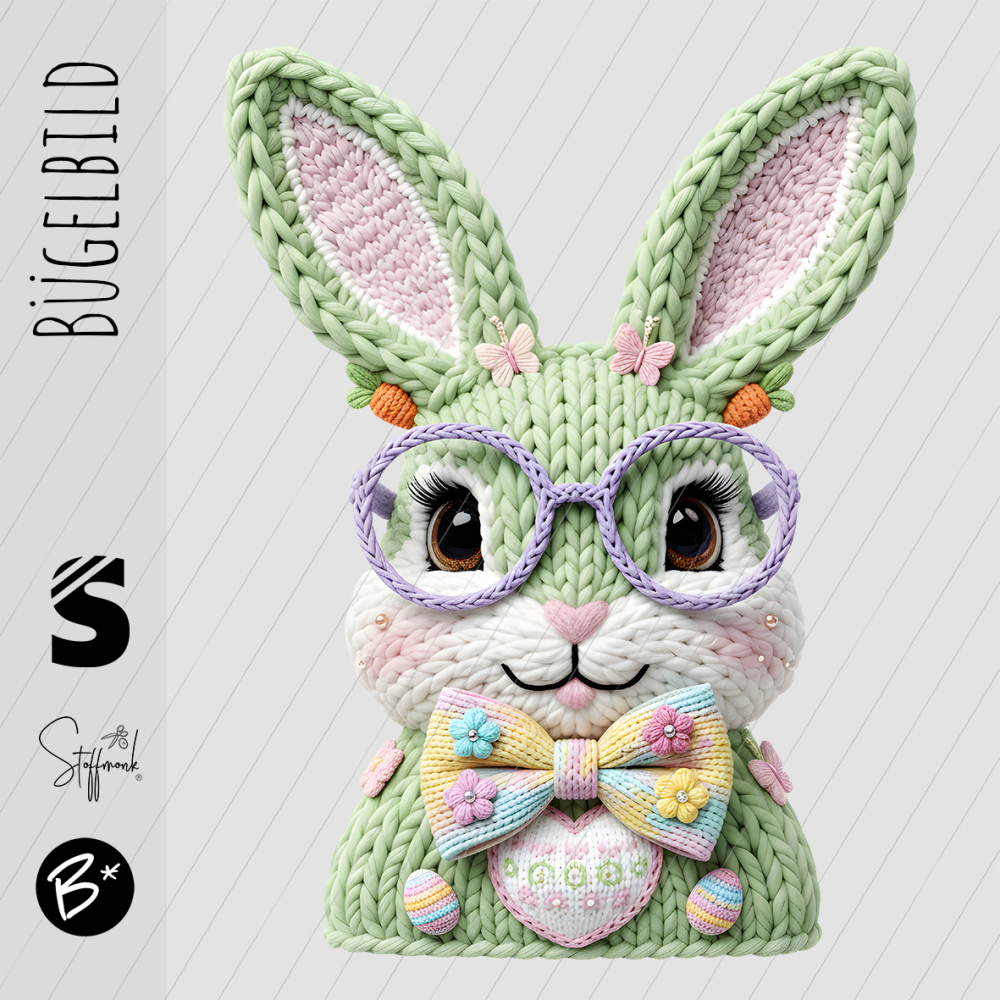 Bügelbild -  " Hase #knitoptik grün "