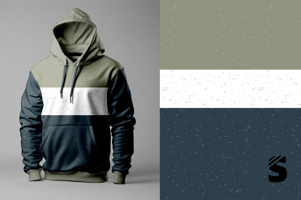 Block Panel #oliv/weiss/blau - Höhe ca. 1 Meter  - Bio French Terry