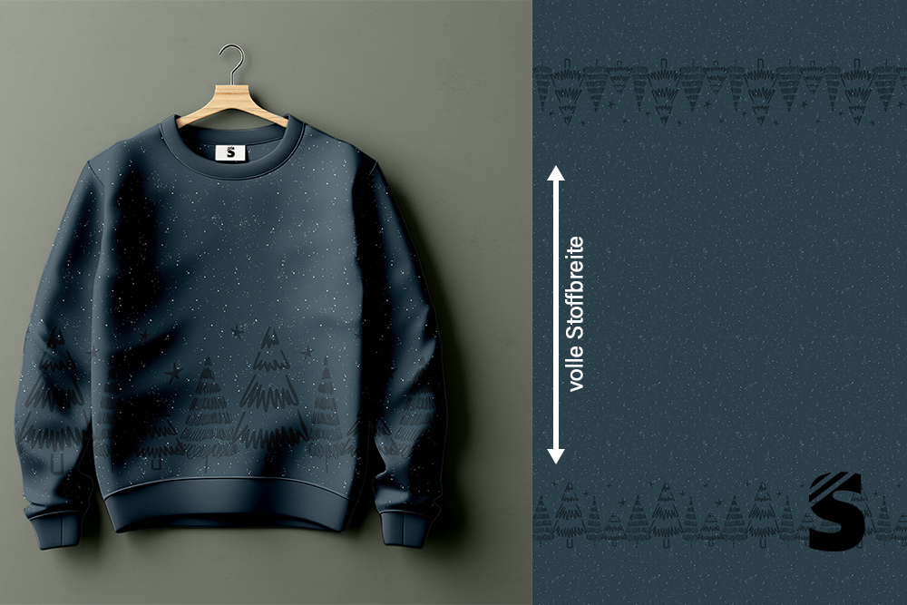 Bordüre - Doodle Tree #blau - Bio French Terry