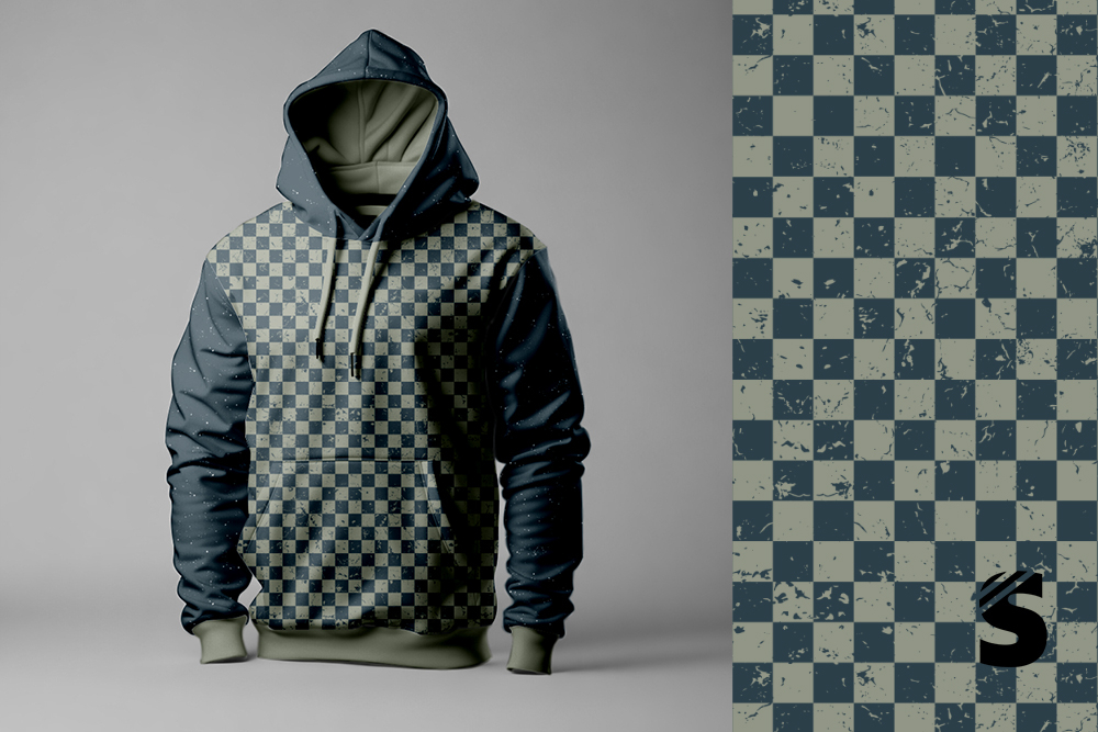 Karogrunge #oliv/blau - Bio French Terry