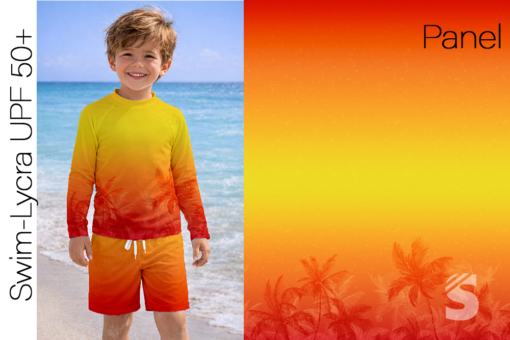 Swim-Lycra UPF 50+ / Bade/Sport Funktionsjersey - PANEL PALMEN #rot/orange/gelb