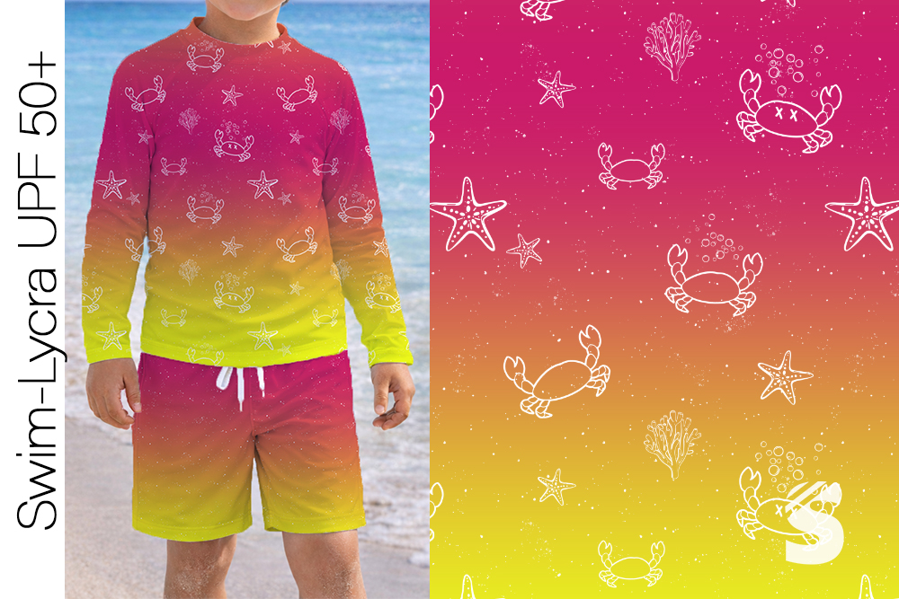 Swim-Lycra UPF 50+ / Bade/Sport Funktionsjersey -  " KREBSE ALLOVER #pink/gelb "