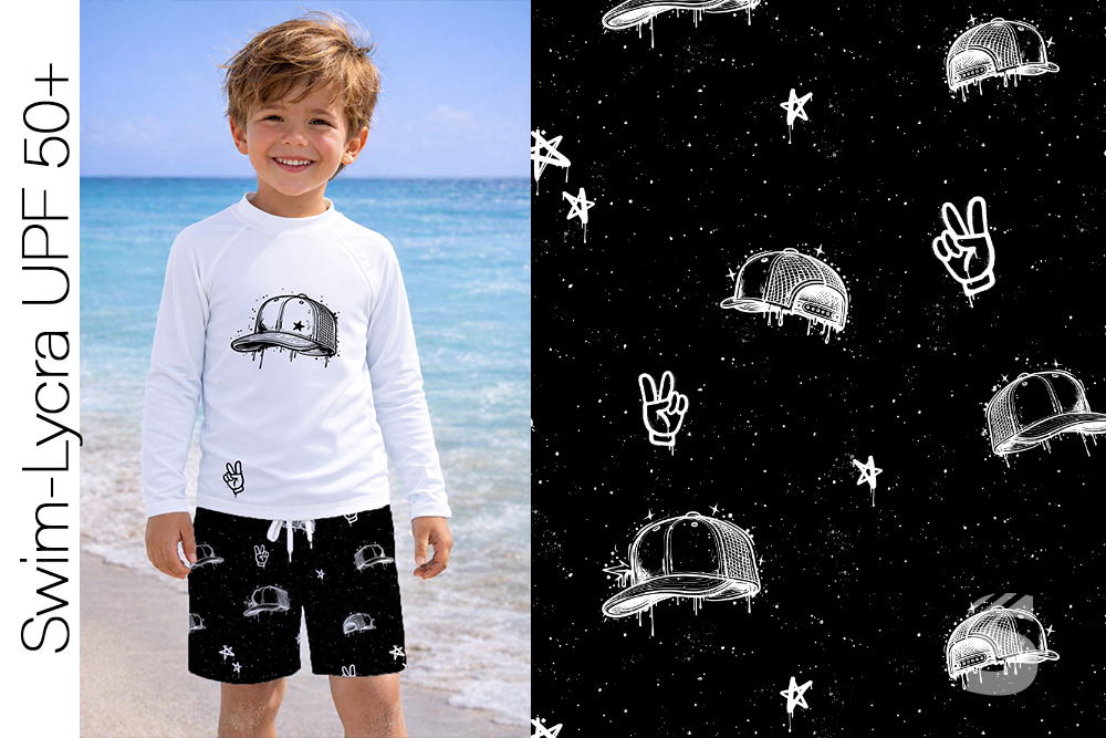 Swim-Lycra UPF 50+ / Bade/Sport Funktionsjersey -  " Caps #schwarz "