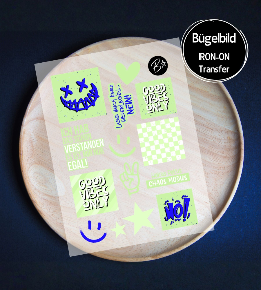 Bügelbild Bogen A6 - Set LABELS " Cool Stuff #pistazie/blau "