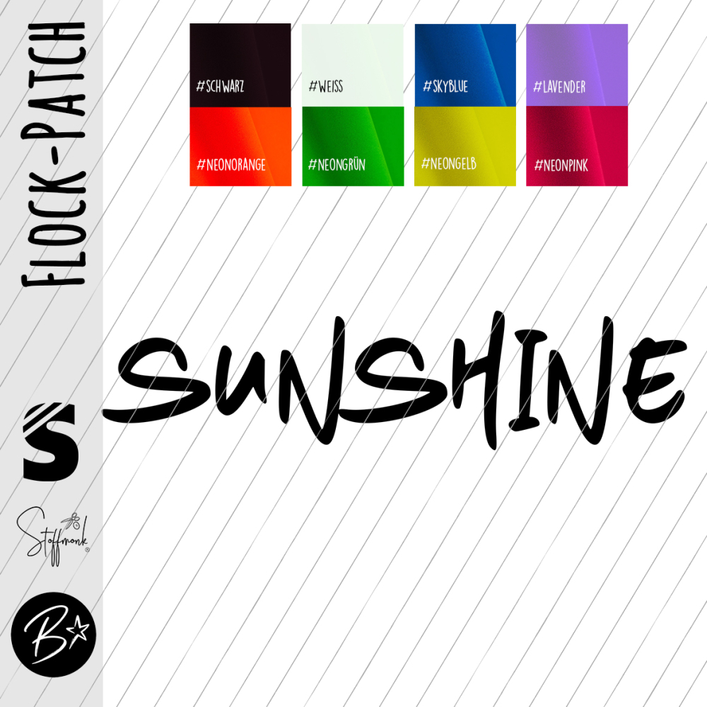 Flock-Patch / Iron on - " SUNSHINE " - Wunschfarbe & Größe