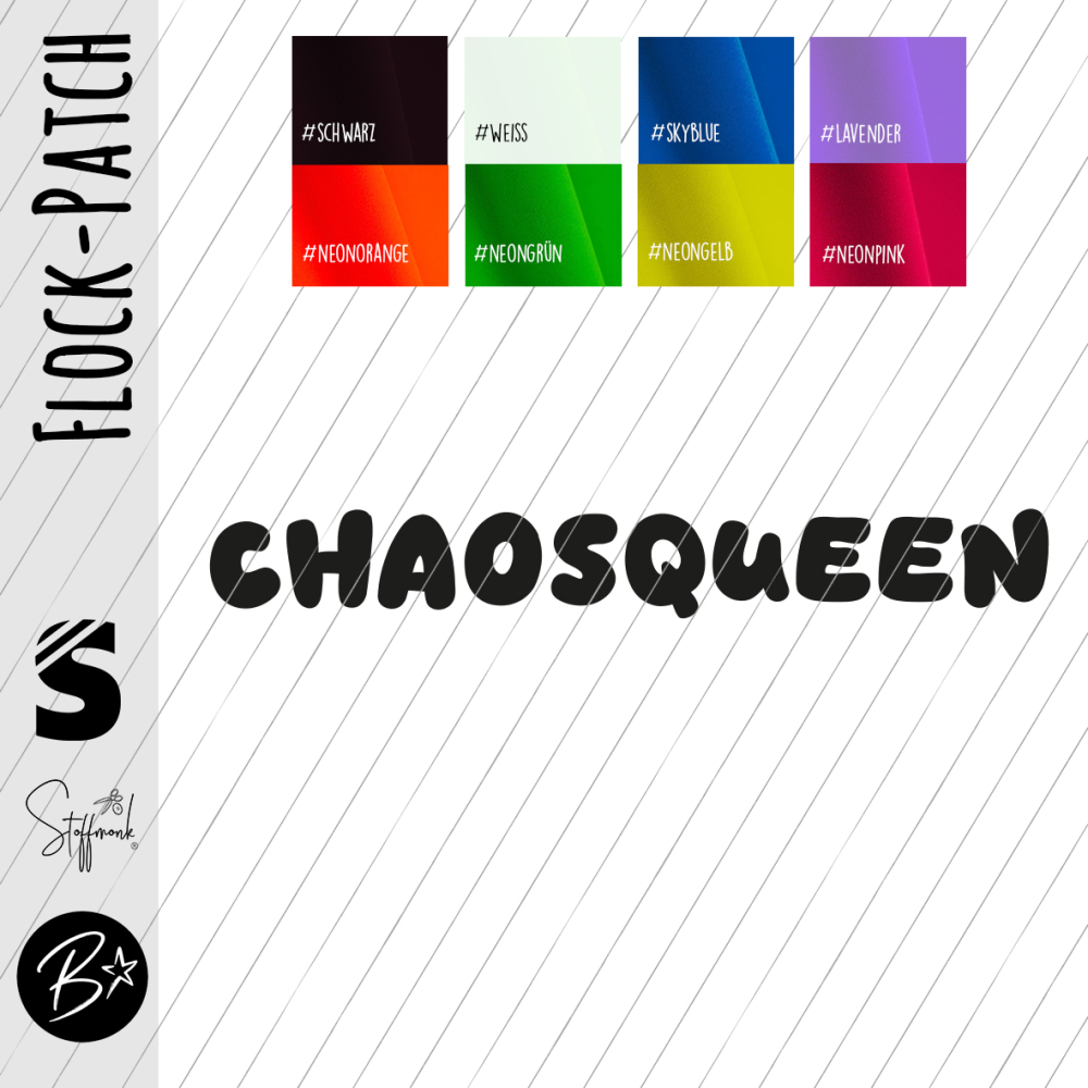 Flock-Patch / Iron on - " chaosqueen " - Wunschfarbe & Größe