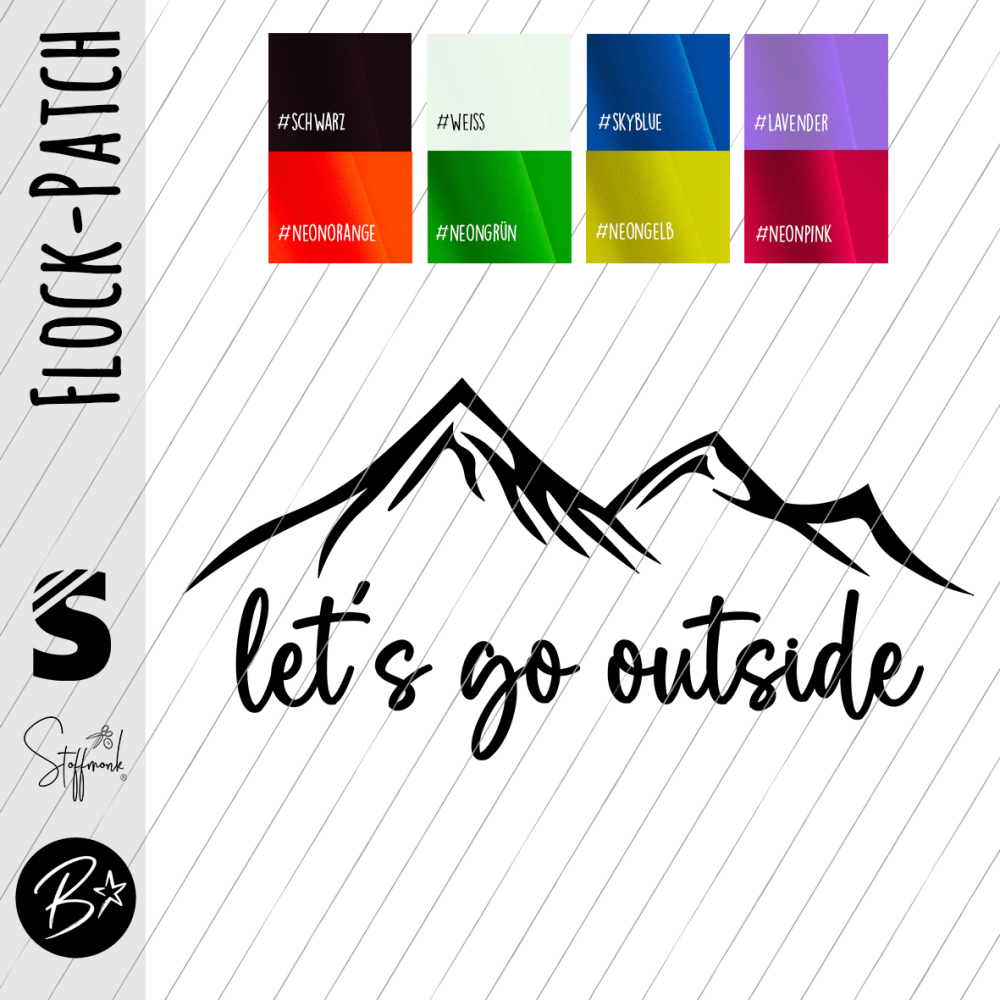 Flock-Patch / Iron on - " let´s go outside " - Wunschfarbe & Größe