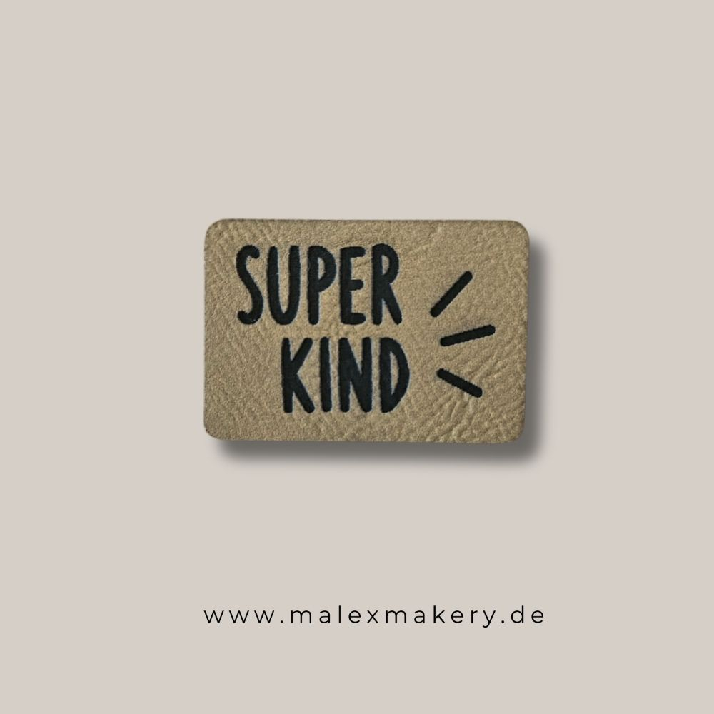 Label - " SUPER KIND " - ca. 3,5 cm x 5 cm - Kunstleder ++ Farbauswahl ++