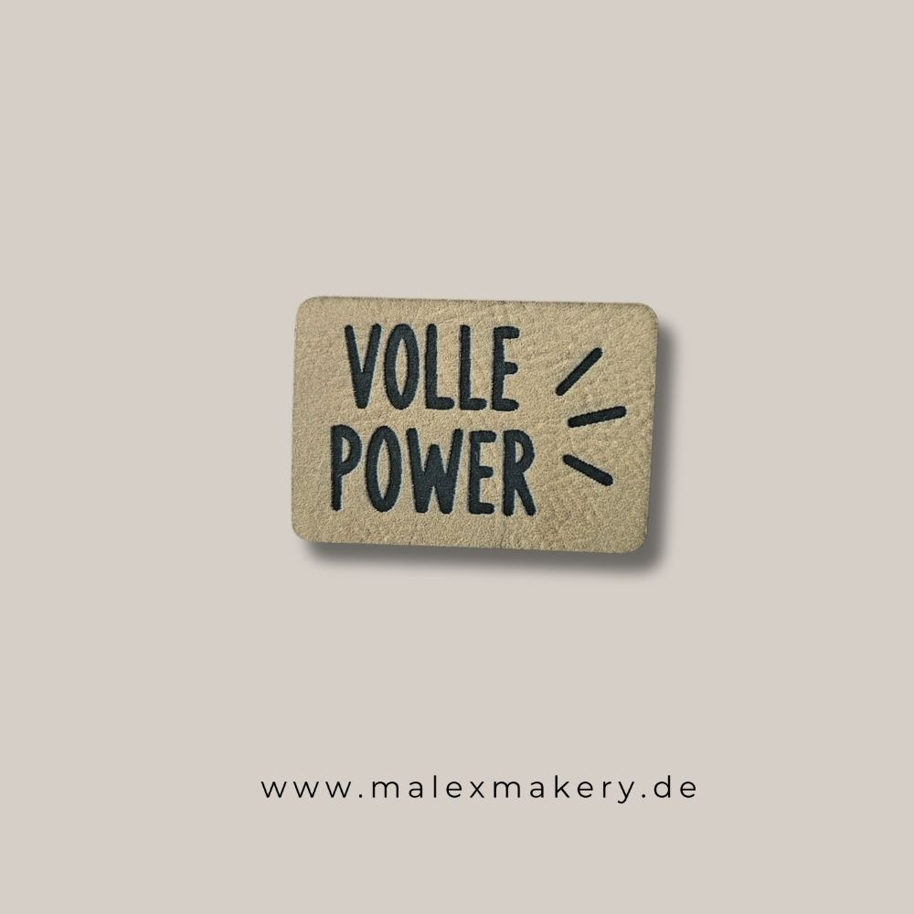 Label - " VOLLE POWER " - ca. 3,5 cm x 5 cm - Kunstleder ++ Farbauswahl ++