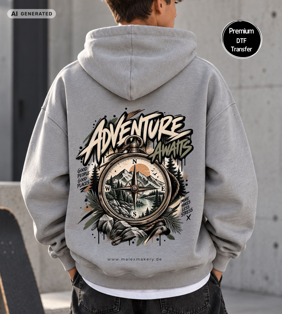 Bügelbild - " Adventure Awaits -Kompass "