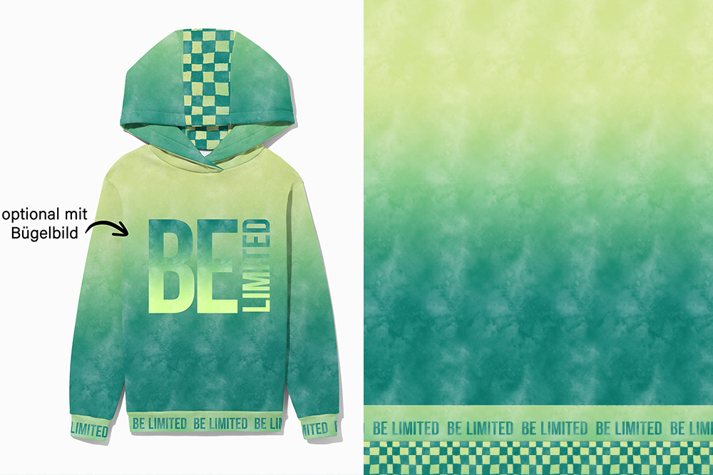 Ep - Grunge Panel - #helllime/sea - mit Bündchen/Applikationsstreifen - Bio French Terry - Höhe ca. 1 Meter