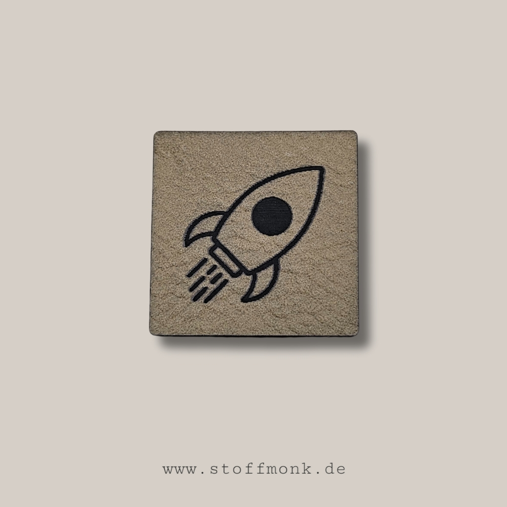 Label -  "Rakete" - ca. 3 cm x 3 cm - Kunstleder ++ Farbauswahl ++