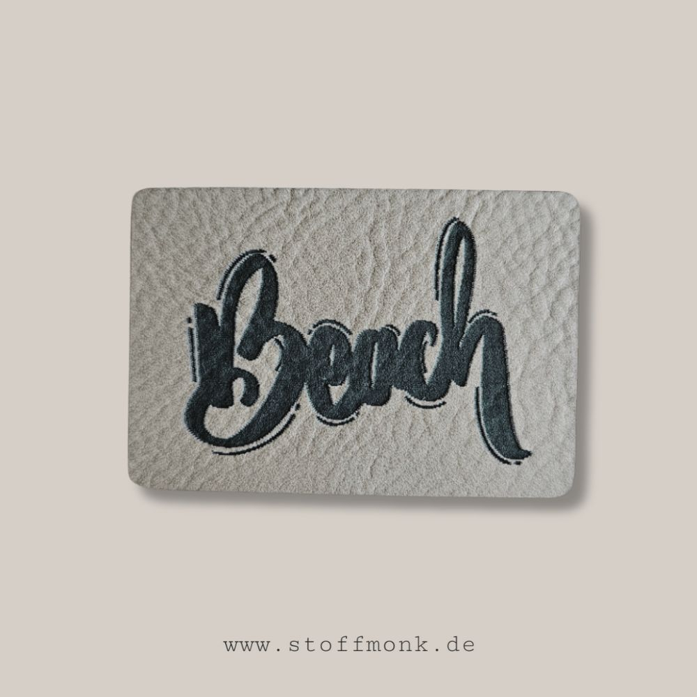 Label  " Beach Text - Rechteck " -  ca. 5 cm breit - Kunstleder ++ Farbauswahl ++