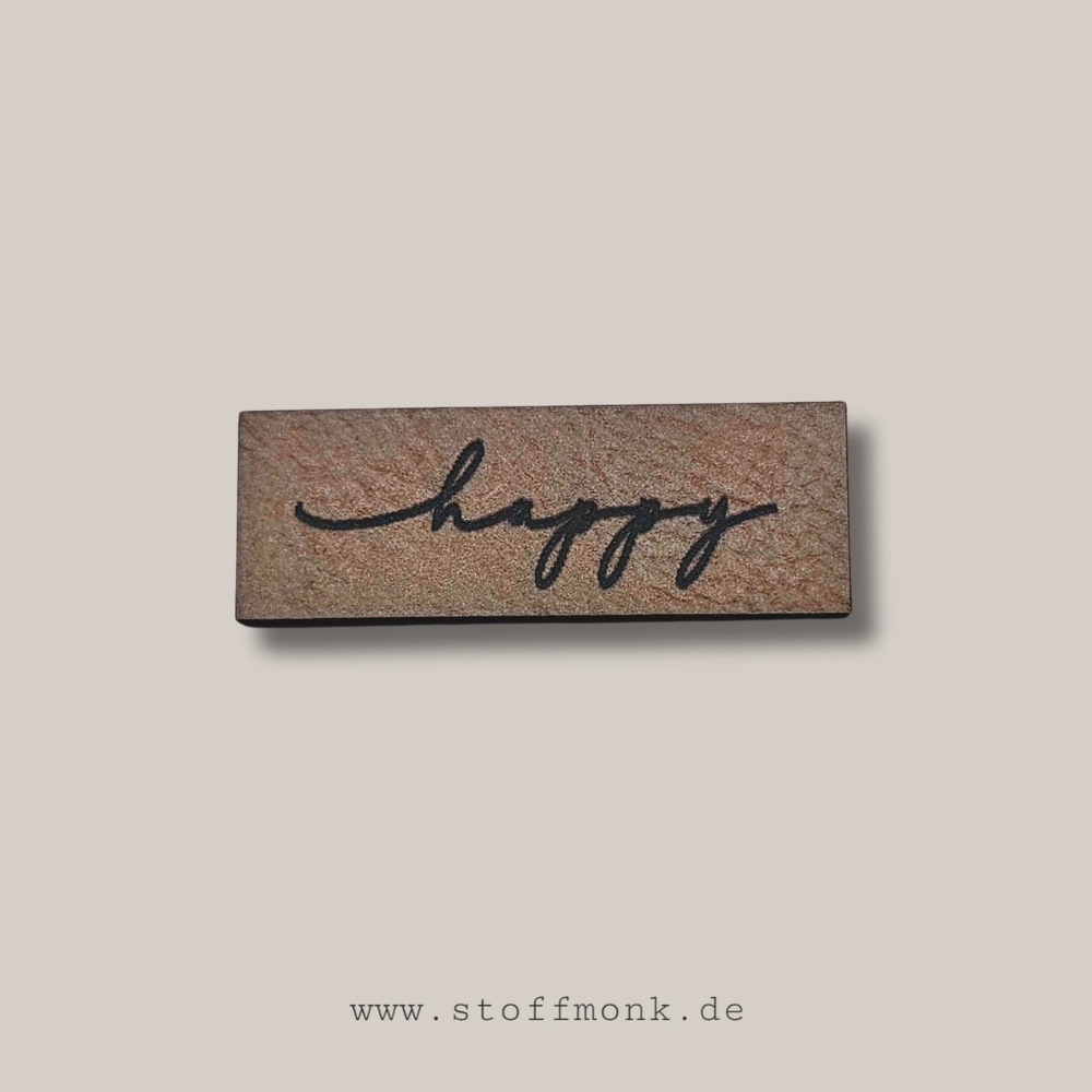 Label -  "happy" - ca. 1,5 cm x 4,5 cm - Kunstleder ++ Farbauswahl ++