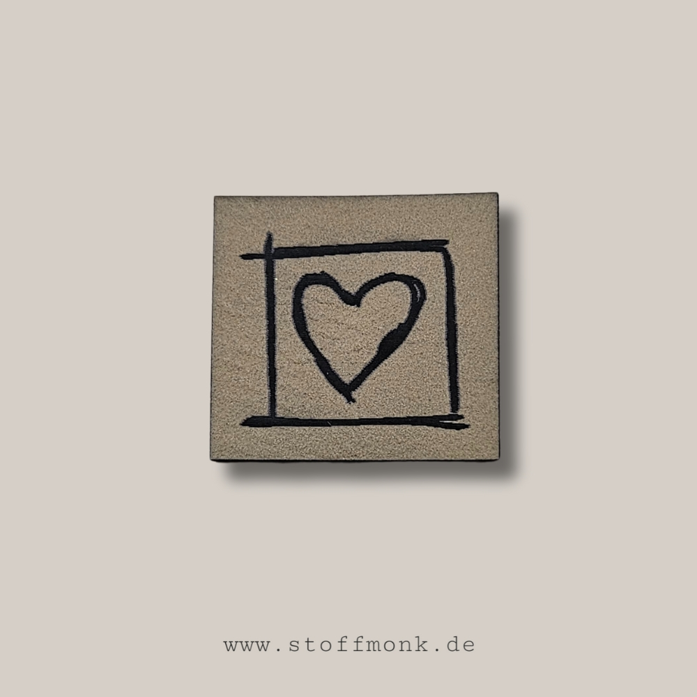 Label - Herz im Rahmen  - ca. 3cm x 3cm - Kunstleder ++ Farbauswahl ++