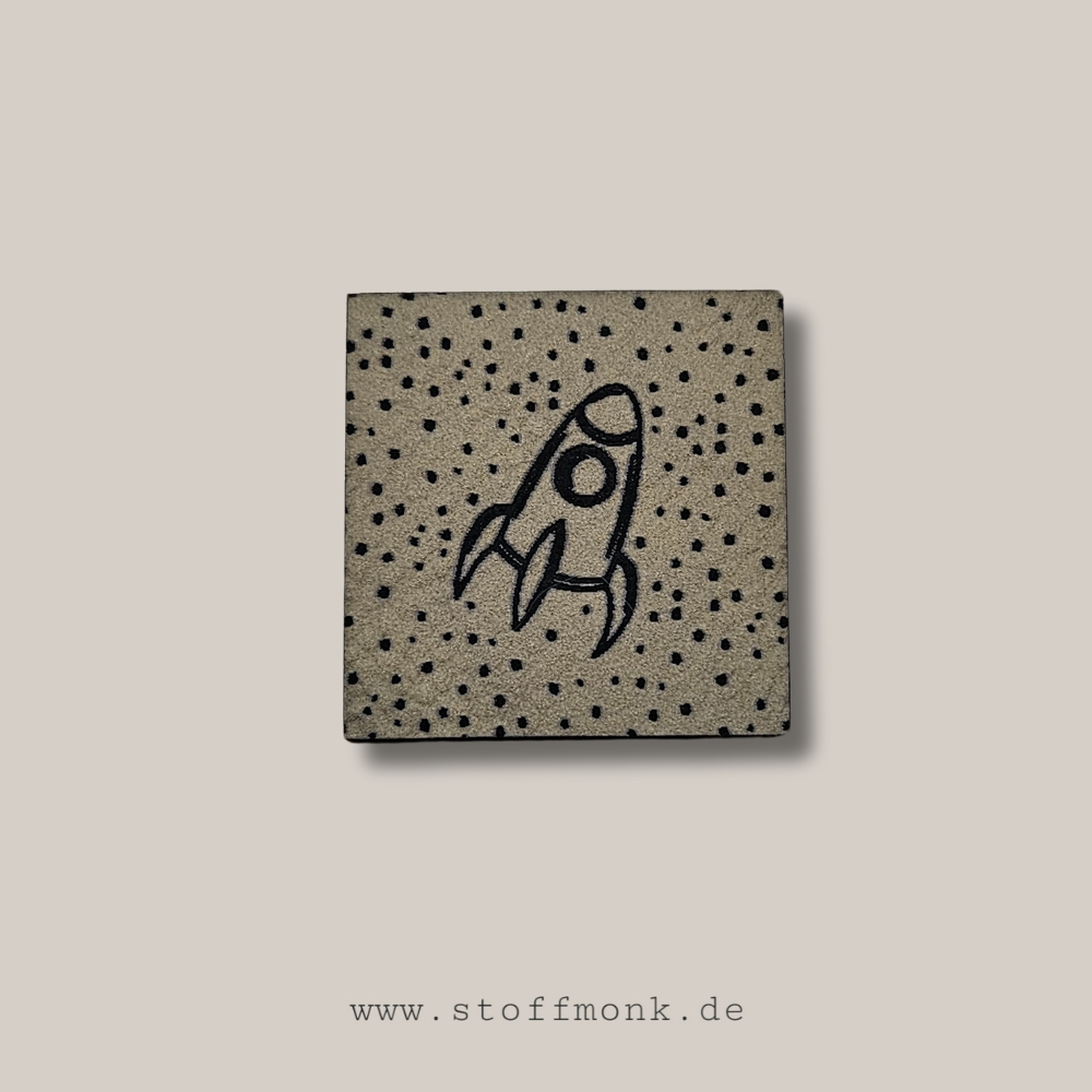 Label - PUNKTE "Rakete" - ca. 3 cm x 3 cm - Kunstleder ++ Farbauswahl ++