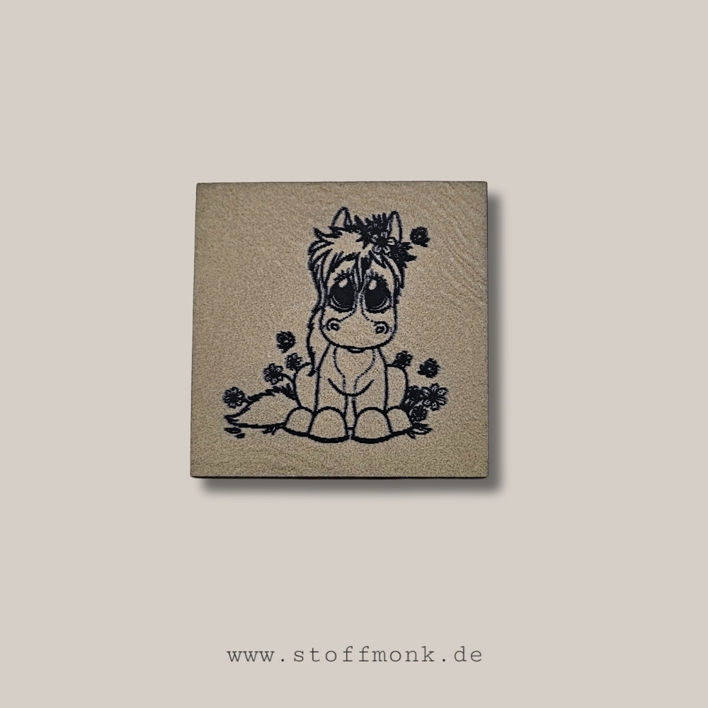Label - Pferd "Blümchenliebhaber" ECKIG - ca. 4 cm x 4 cm - Kunstleder ++ Farbauswahl ++