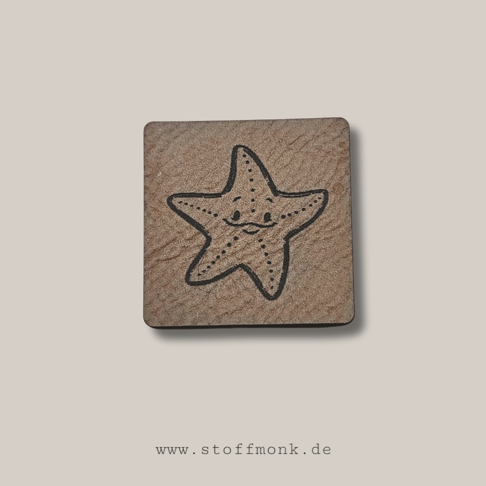Label - "Seestern" - ca. 3,5 cm x 3,5 cm - Kunstleder ++ Farbauswahl ++