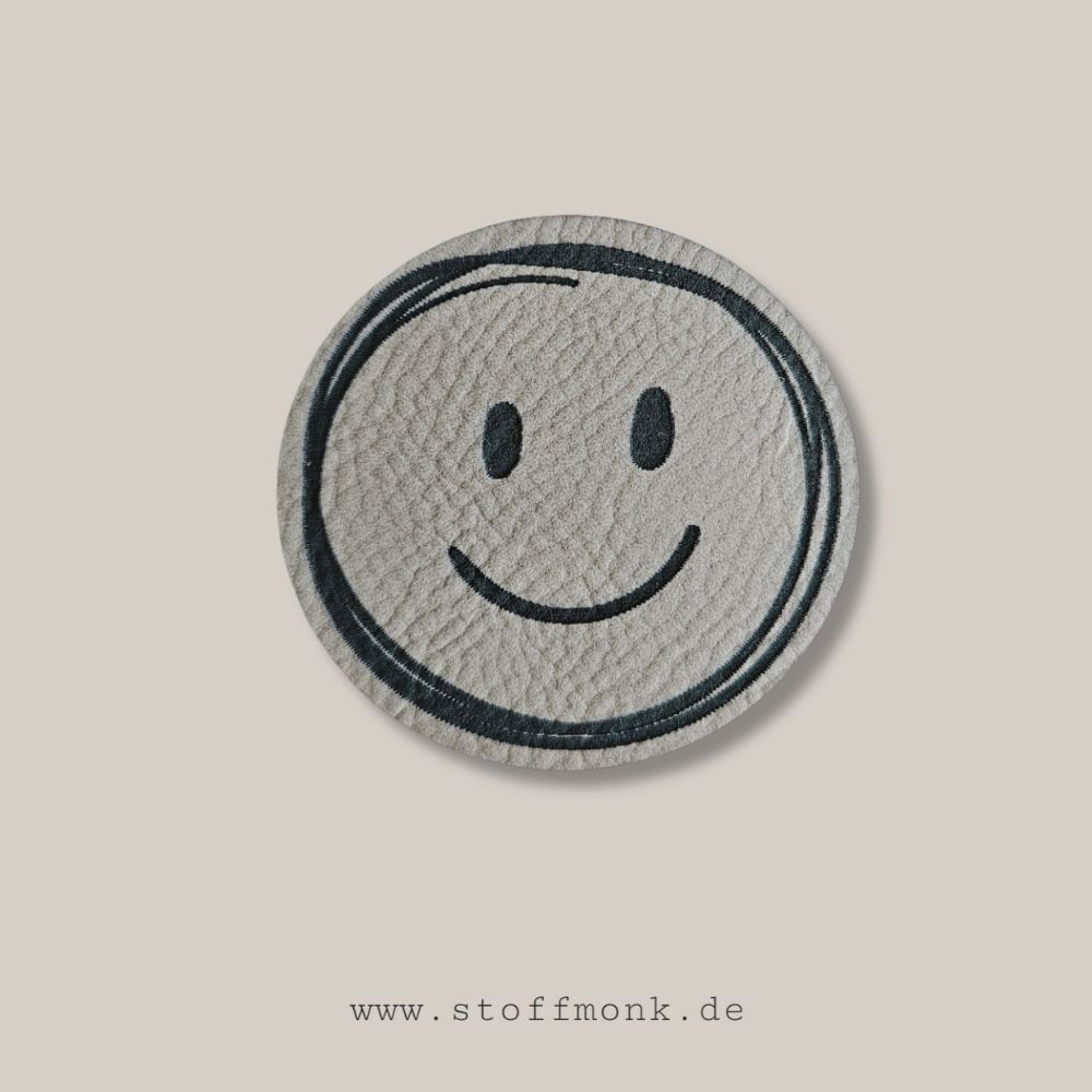 Label  " Smilie - Rund " -  ca. 5 cm - Kunstleder ++ Farbauswahl ++