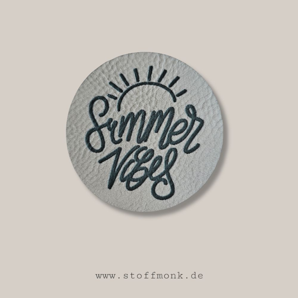 Label  " Summer Vibes + Sonne - Rund " -  ca. 5 cm - Kunstleder ++ Farbauswahl ++