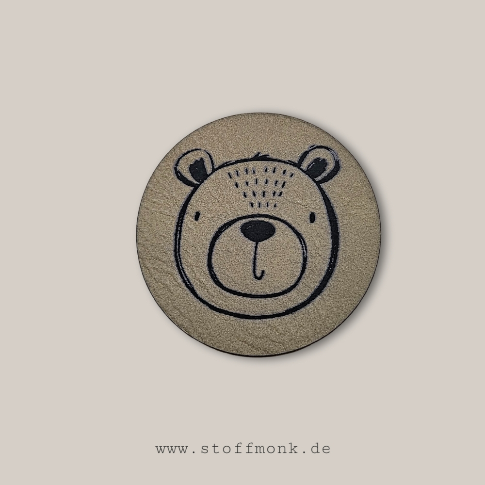 Label - BÄR Tierkopf RUND - ca. 4 cm Durchmesser - Kunstleder ++ Farbauswahl ++