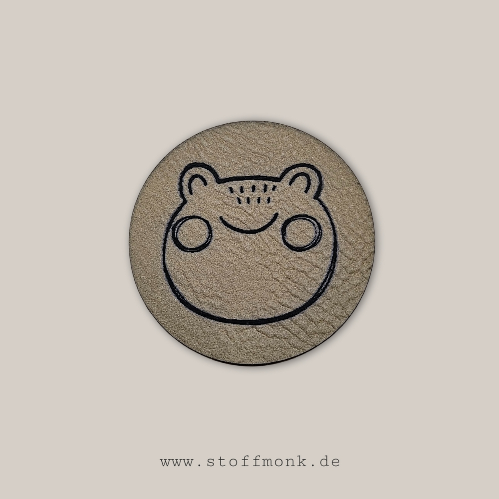 Label - Frosch Tierkopf RUND - ca. 4 cm Durchmesser - Kunstleder ++ Farbauswahl ++
