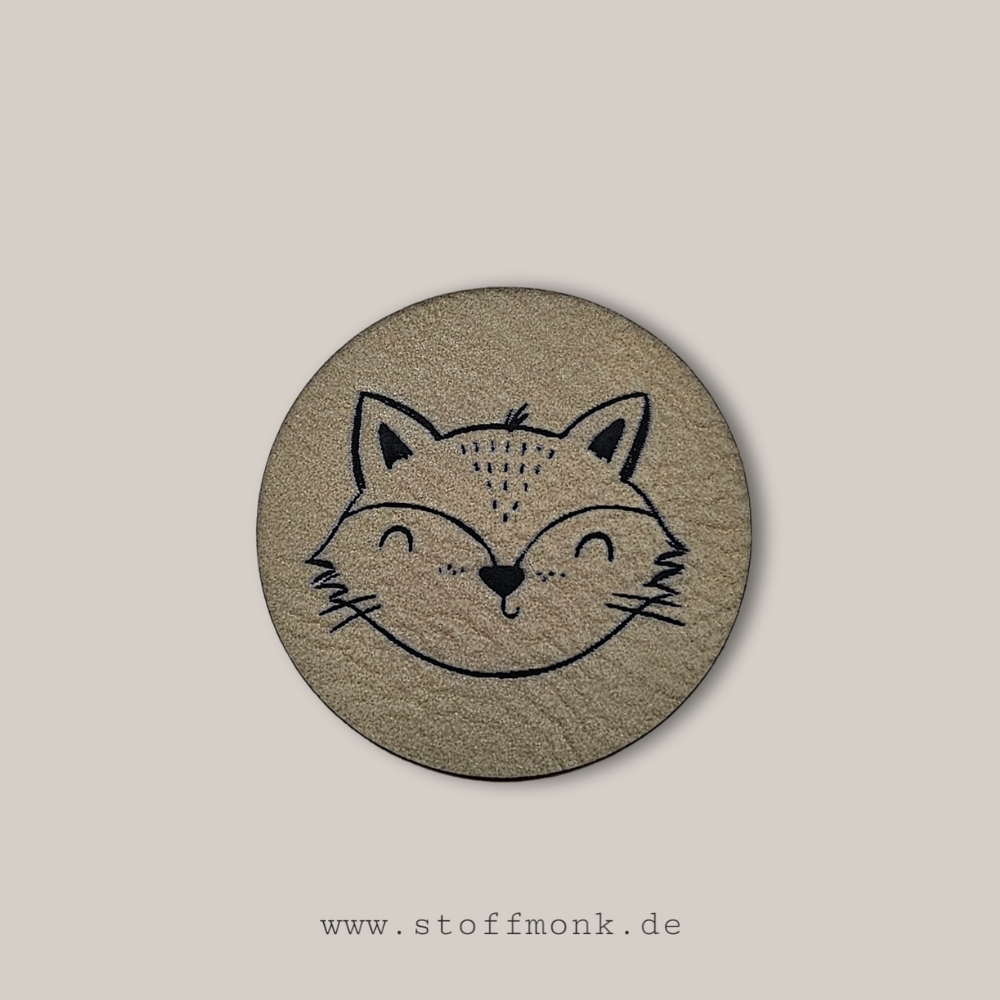 Label - FUCHS Tierkopf RUND - ca. 4 cm Durchmesser - Kunstleder ++ Farbauswahl ++