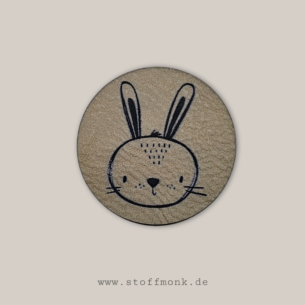 Label - HASE Tierkopf RUND - ca. 4 cm Durchmesser - Kunstleder ++ Farbauswahl ++