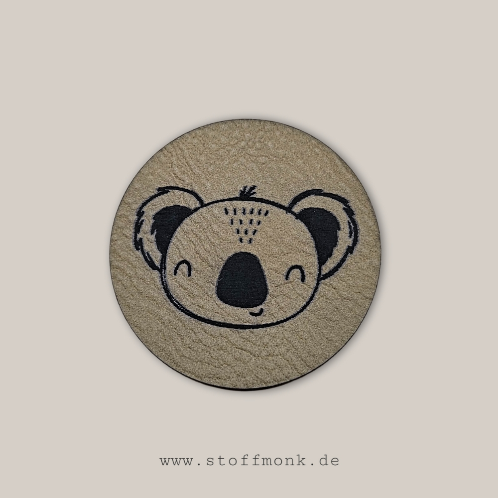 Label - KOALA Tierkopf RUND - ca. 4 cm Durchmesser - Kunstleder ++ Farbauswahl ++