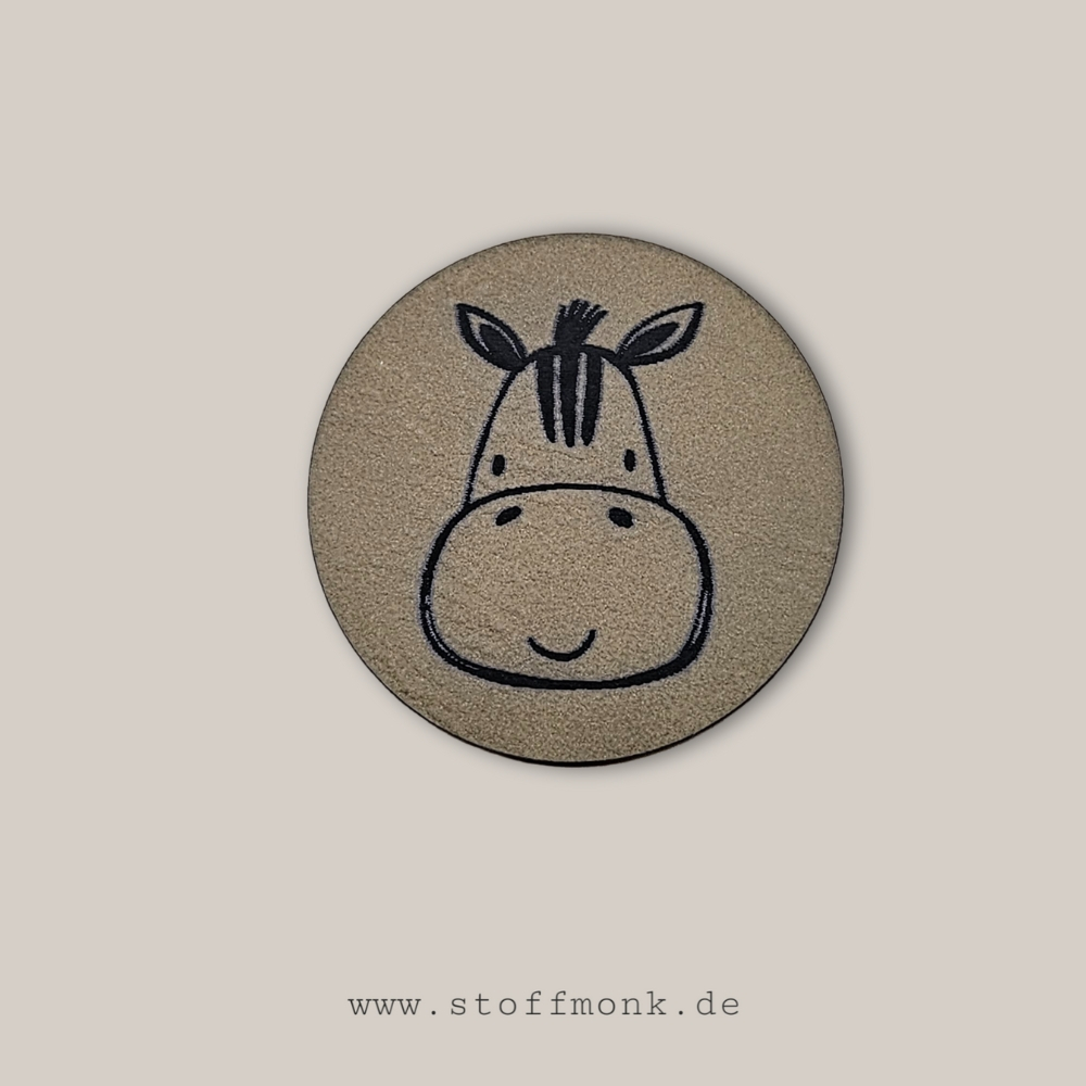 Label - ZEBRA/PFERD Tierkopf RUND - ca. 4 cm Durchmesser - Kunstleder ++ Farbauswahl ++