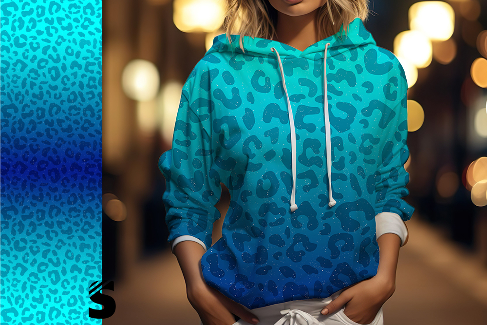 RESTSTÜCK -  0,6 Meter   Leo Konfetti - #blau/türkis - Bio French Terry