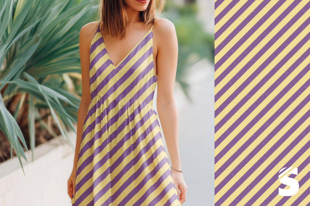 Konfetti Stripes  #Lemon/Purple  - Bio Jersey