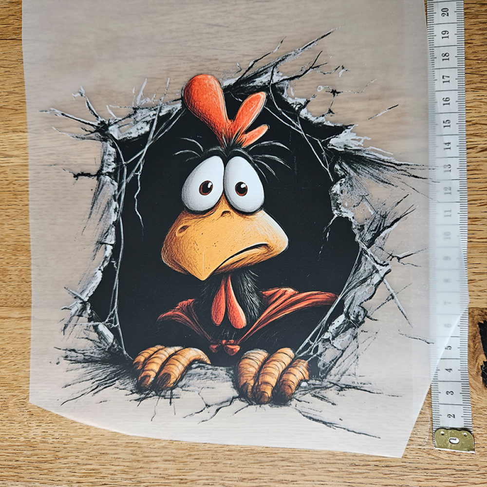 Bügelbild versandfertig - längste Seite ca. 18cm   - WA_H27_18 - Hahn Guckloch