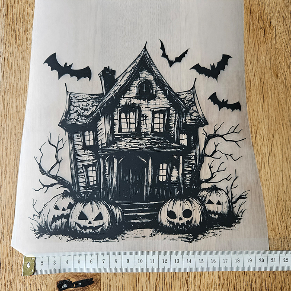 Bügelbild versandfertig - längste Seite ca. 18cm   - WA_H36_18cm / Gruselhaus schwarz