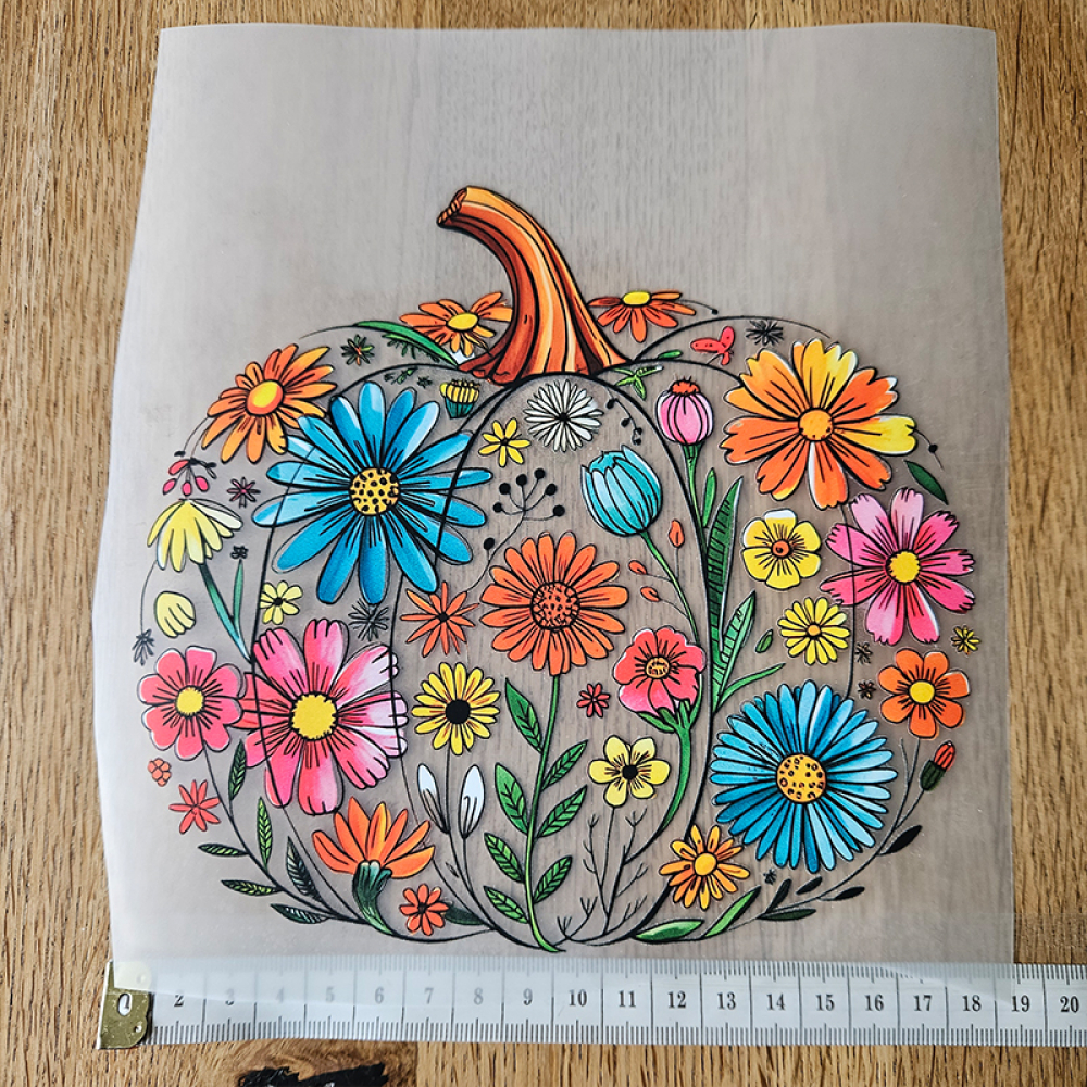 Bügelbild versandfertig - längste Seite ca. 18cm   - WA_H41_18 / Kürbis Blumen